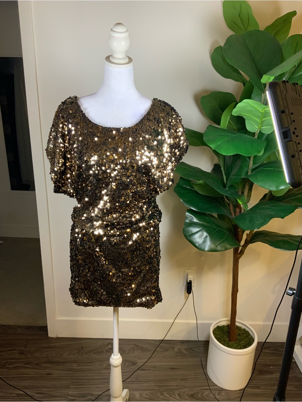 Arden B Gold Sequin Mini Dress